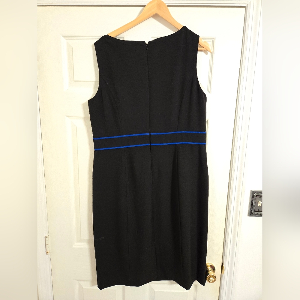 Kasper Black And Blue Pencil Dress Sleeveless Size 16 - Picture 2 of 6